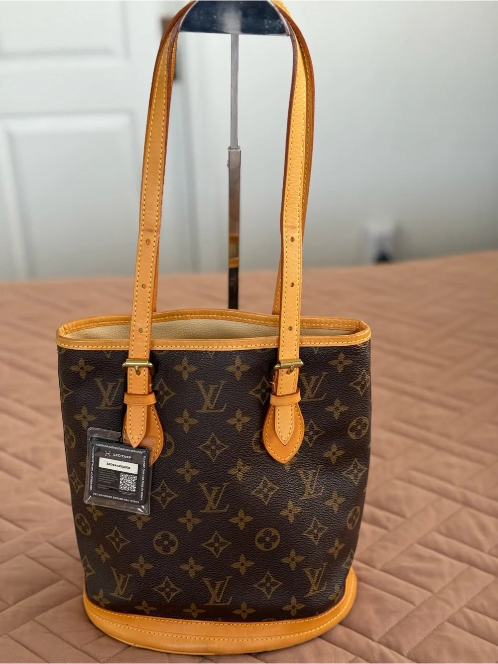 Louis Vuitton Brown Monogram Canvas Bucket Shoulder Bag with Tan Trim